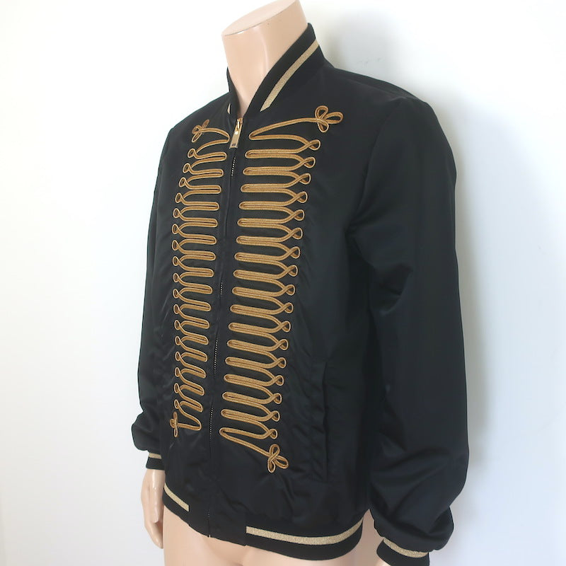 Palm Angels Honor Uniform Bomber Jacket Black Satin Size 46 NEW