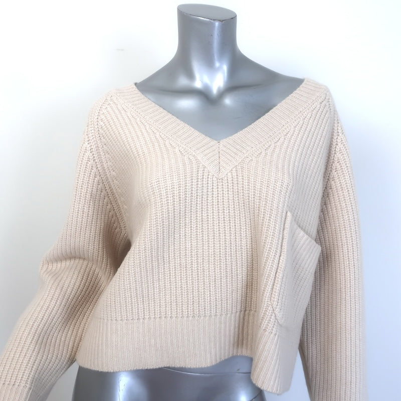 SABLYN Melissa Ribbed Cashmere V-Neck Cropped Sweater Cream Size Large