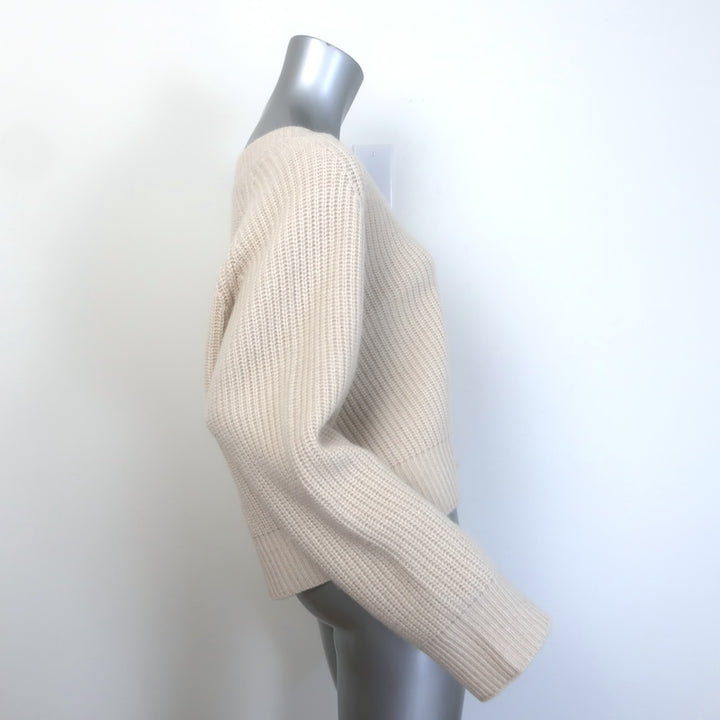 SABLYN Melissa Ribbed Cashmere V-Neck Cropped Sweater Cream Size Large