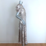 Rotate Birger Christensen Puff Sleeve Sequin Midi Dress Silver Size 34 NEW