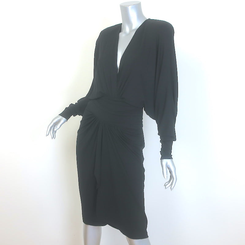 alexandre vauthier black dress ALEXANDRE VAUTHIER Black metallic lurex Power shoulder padded draped slit gown