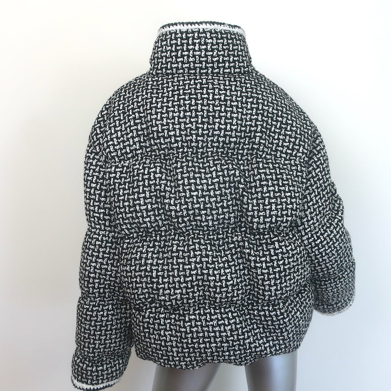 Chanel 20N Coco Neige Tweed Down Puffer Jacket Black/White Size 42 NEW