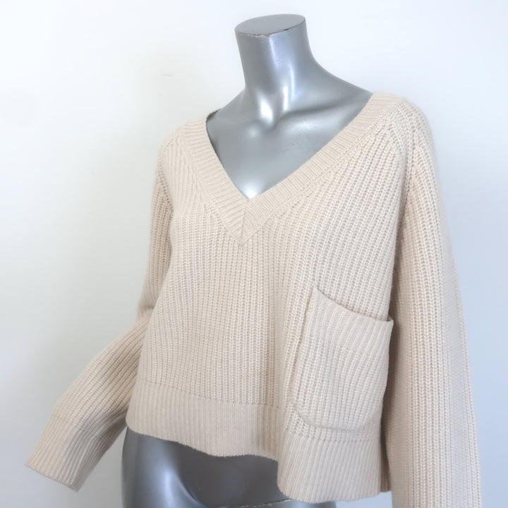 SABLYN Melissa Ribbed Cashmere V-Neck Cropped Sweater Cream Size Large