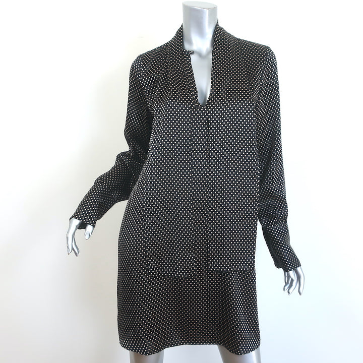Nili Lotan Isla Tie-Neck Polka Dot Mini Dress Black/Ivory Silk Satin Size Medium