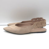Hermes Gina Pointed Toe Slingback Flats Nude Suede Size 38.5