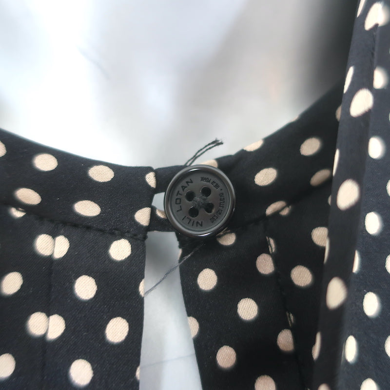 Nili Lotan Isla Tie-Neck Polka Dot Mini Dress Black/Ivory Silk Satin Size Medium