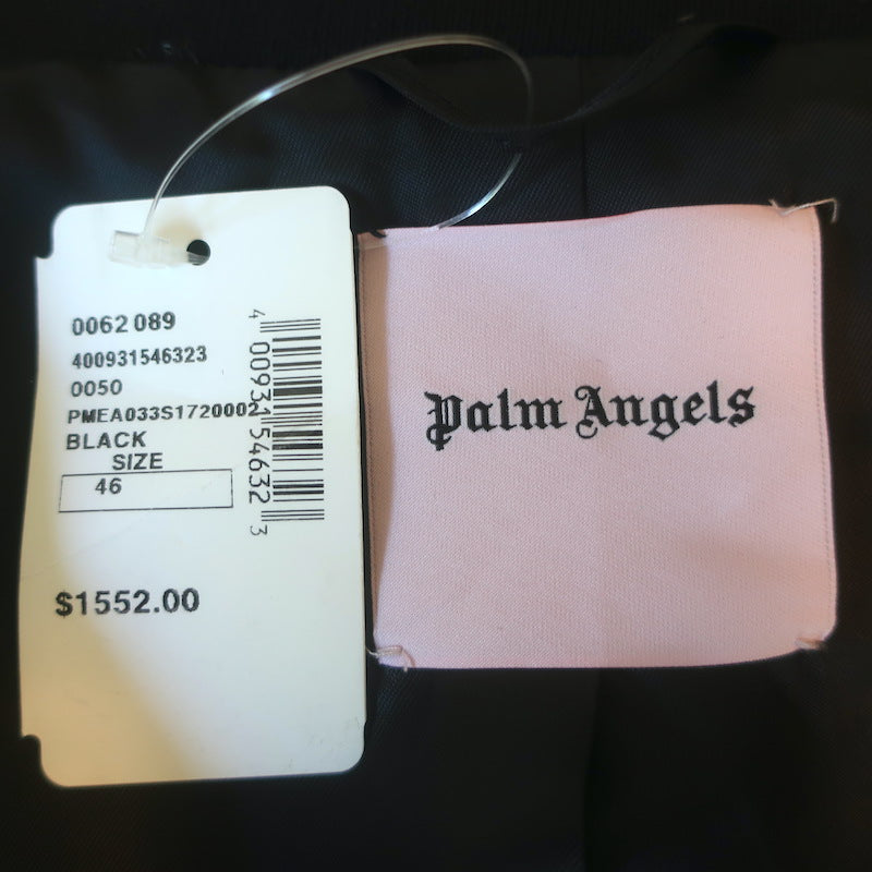 Palm Angels Honor Uniform Bomber Jacket Black Satin Size 46 NEW
