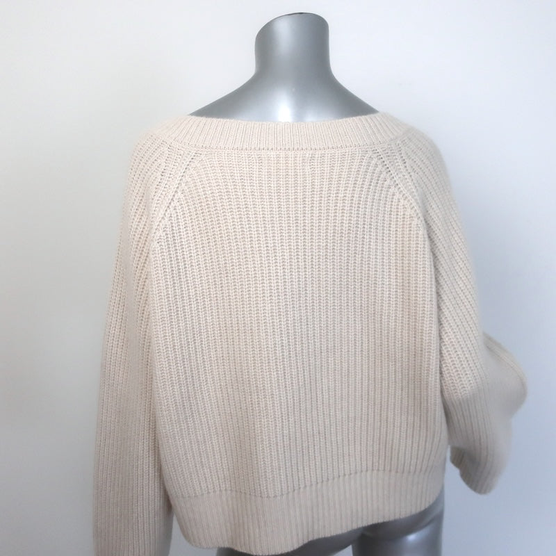 SABLYN Melissa Ribbed Cashmere V-Neck Cropped Sweater Cream Size Large