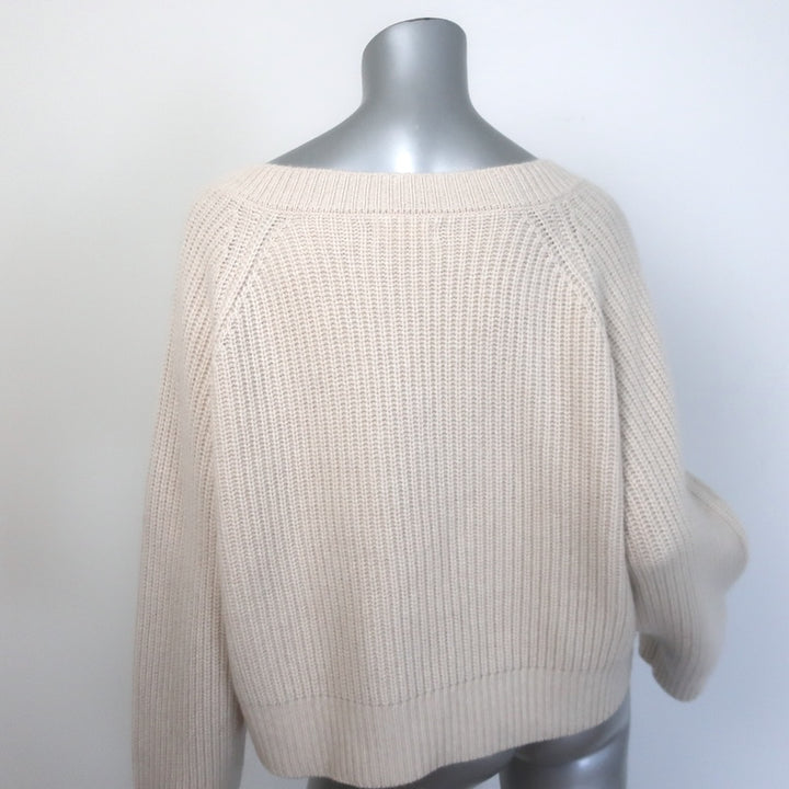SABLYN Melissa Ribbed Cashmere V-Neck Cropped Sweater Cream Size Large