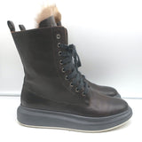 Brunello Cucinelli Lace Up Ankle Boots Fox Fur & Dark Brown Leather Size 40