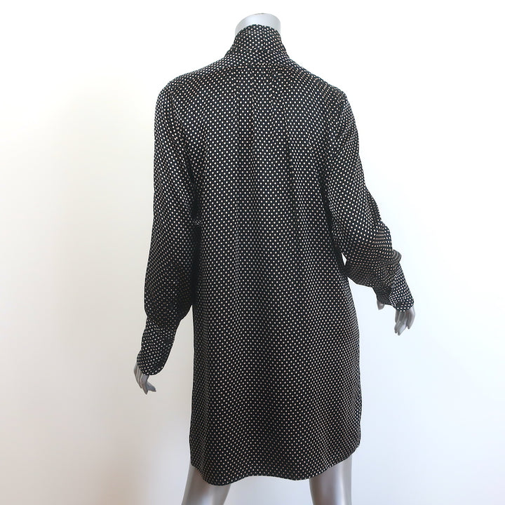 Nili Lotan Isla Tie-Neck Polka Dot Mini Dress Black/Ivory Silk Satin Size Medium