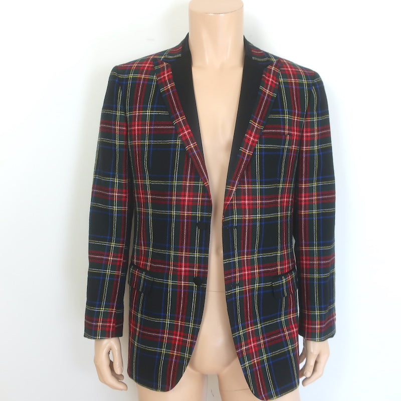 D&amp;G Dolce &amp; Gabbana Tartan Plaid Blazer Red/Black Wool-Blend Size 50