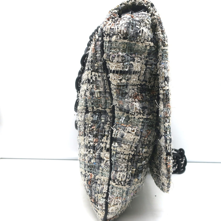 Chanel Tweed Camellia Large Messenger Bag Gray/Black