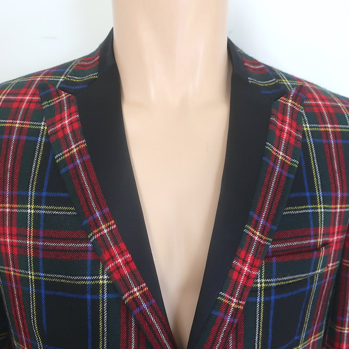 D&amp;G Dolce &amp; Gabbana Tartan Plaid Blazer Red/Black Wool-Blend Size 50
