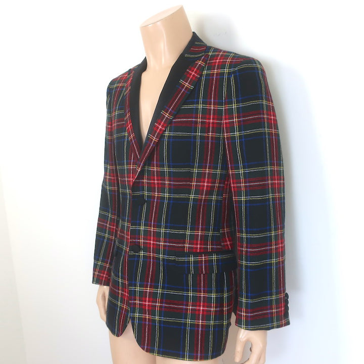 D&amp;G Dolce &amp; Gabbana Tartan Plaid Blazer Red/Black Wool-Blend Size 50