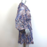 Zimmermann Botanica Tie-Neck Blouson Sleeve Dress Purple Floral Chiffon Size 1