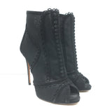 Dolce & Gabbana Suede-Trimmed Mesh Peep Toe Ankle Boots Black Size 38