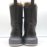 Brunello Cucinelli Lace Up Ankle Boots Fox Fur & Dark Brown Leather Size 40