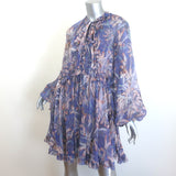 Zimmermann Botanica Tie-Neck Blouson Sleeve Dress Purple Floral Chiffon Size 1