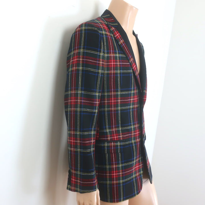 D&amp;G Dolce &amp; Gabbana Tartan Plaid Blazer Red/Black Wool-Blend Size 50