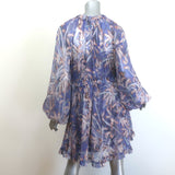 Zimmermann Botanica Tie-Neck Blouson Sleeve Dress Purple Floral Chiffon Size 1
