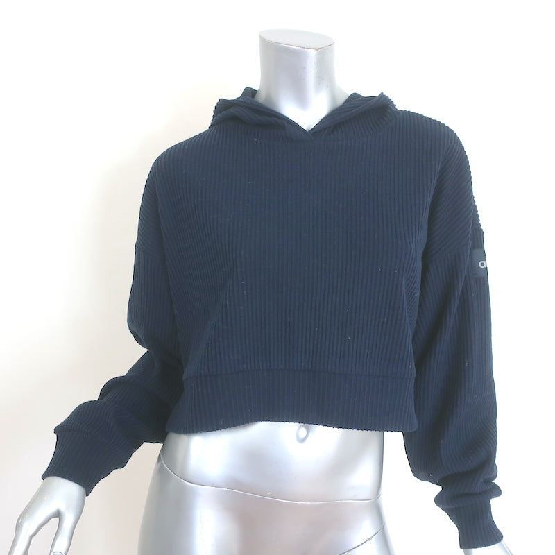 Alo Yoga Muse Hoodie Navy Ribbed Knit Size Extra Small Pullover