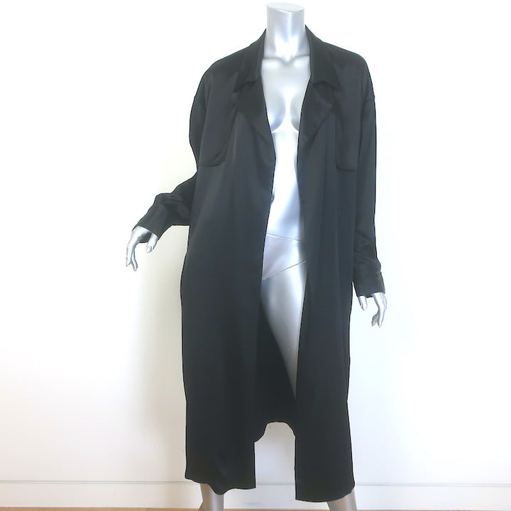 Baja East Drop Trench Coat Black Satin Size 2 NEW