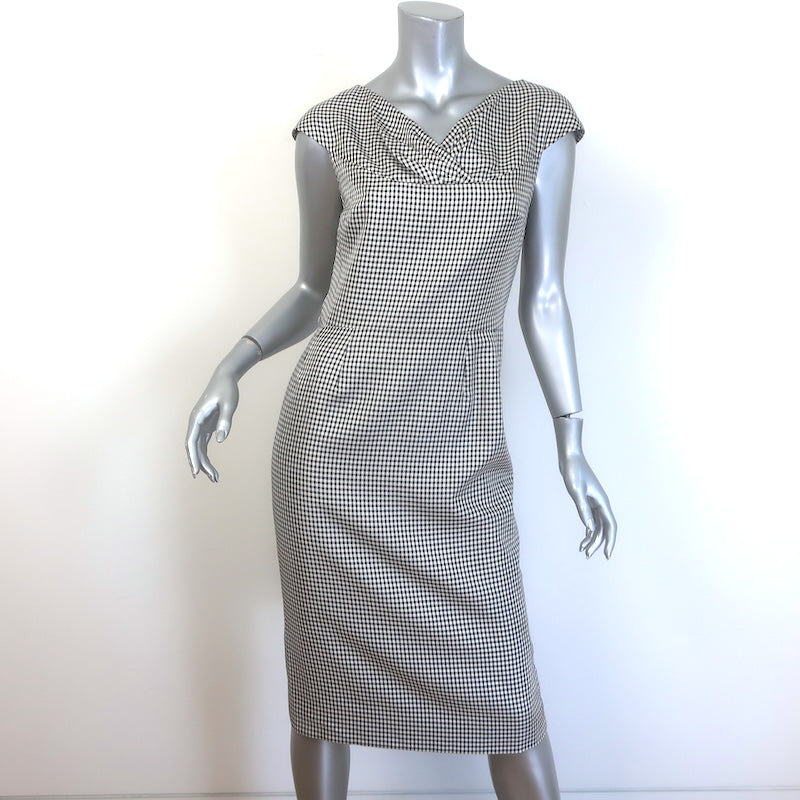 Christian Dior Houndstooth Check Belted Sheath Dress Black/White Size 38/Small