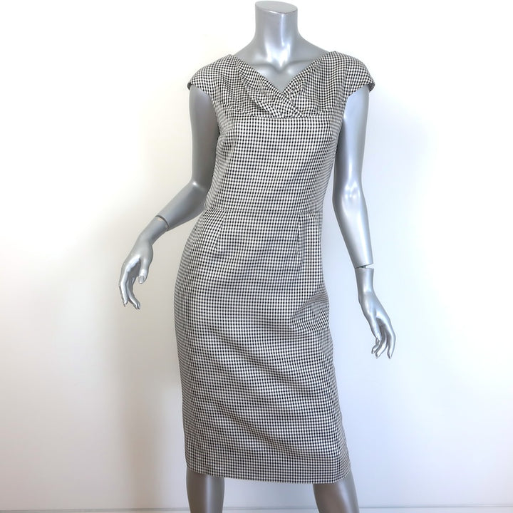 Christian Dior Houndstooth Check Belted Sheath Dress Black/White Size 38/Small
