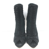 Dolce & Gabbana Suede-Trimmed Mesh Peep Toe Ankle Boots Black Size 38