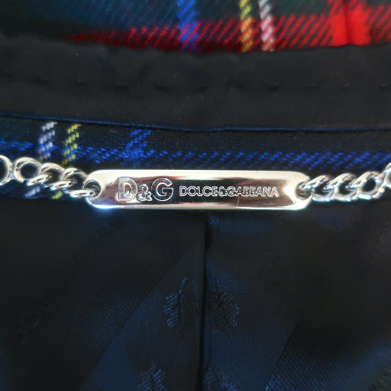 D&amp;G Dolce &amp; Gabbana Tartan Plaid Blazer Red/Black Wool-Blend Size 50