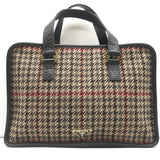 Prada Houndstooth Tweed Tote Bag Brown Leather-Trim Wool
