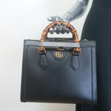 Gucci Diana Medium Tote Black Leather Bamboo-Handle Crossbody Bag