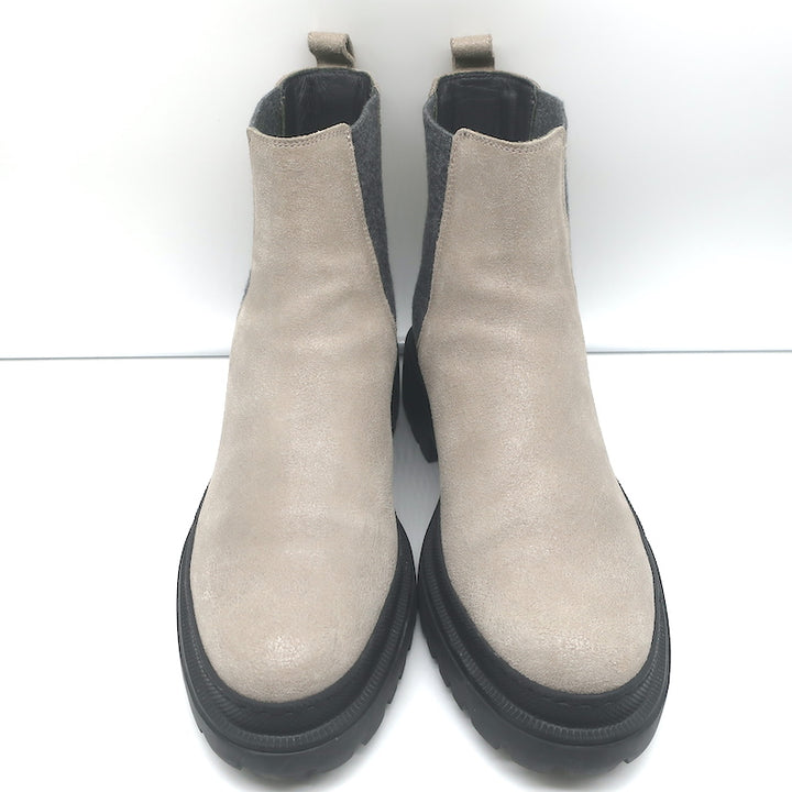 Brunello Cucinelli Monili-Embellished Chelsea Boots Taupe Leather Size 40