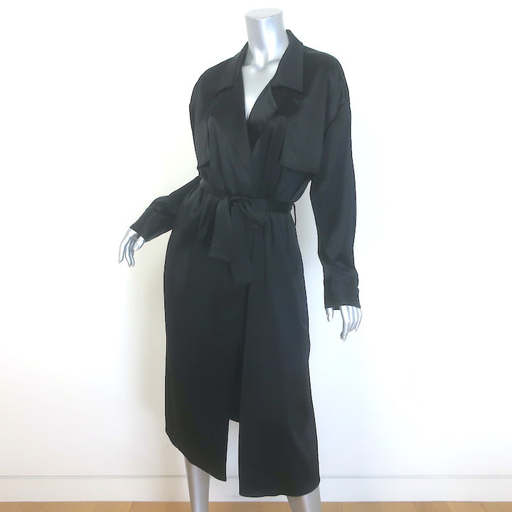 Baja East Drop Trench Coat Black Satin Size 2 NEW
