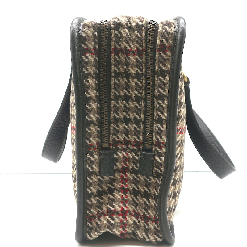 Prada Houndstooth Tweed Tote Bag Brown Leather-Trim Wool