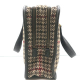 Prada Houndstooth Tweed Tote Bag Brown Leather-Trim Wool