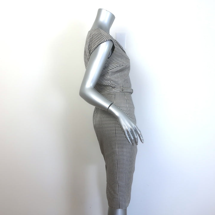 Christian Dior Houndstooth Check Belted Sheath Dress Black/White Size 38/Small