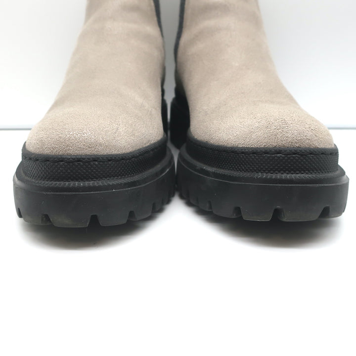 Brunello Cucinelli Monili-Embellished Chelsea Boots Taupe Leather Size 40