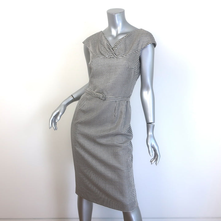 Christian Dior Houndstooth Check Belted Sheath Dress Black/White Size 38/Small