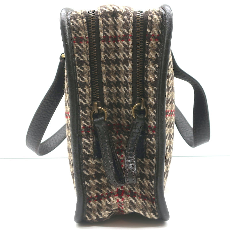 Prada Houndstooth Tweed Tote Bag Brown Leather-Trim Wool