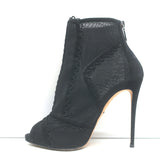 Dolce & Gabbana Suede-Trimmed Mesh Peep Toe Ankle Boots Black Size 38
