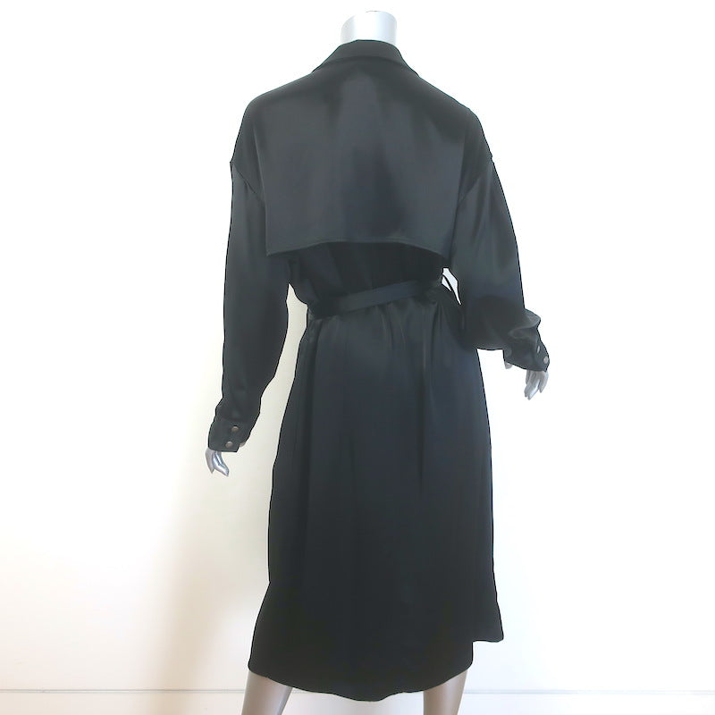 Baja East Drop Trench Coat Black Satin Size 2 NEW
