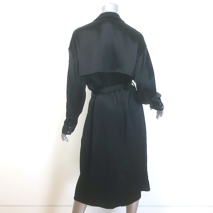 Baja East Drop Trench Coat Black Satin Size 2 NEW