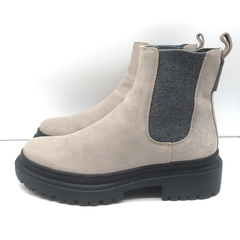 Brunello Cucinelli Monili-Embellished Chelsea Boots Taupe Leather Size 40