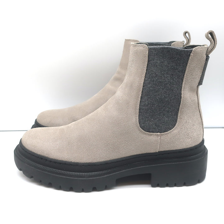 Brunello Cucinelli Monili-Embellished Chelsea Boots Taupe Leather Size 40