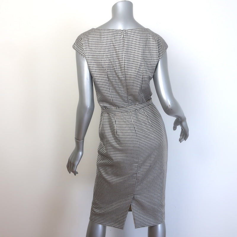 Christian Dior Houndstooth Check Belted Sheath Dress Black/White Size 38/Small