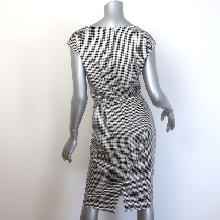 Christian Dior Houndstooth Check Belted Sheath Dress Black/White Size 38/Small