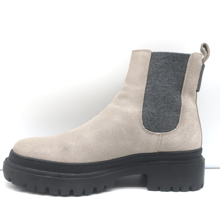 Brunello Cucinelli Monili-Embellished Chelsea Boots Taupe Leather Size 40