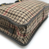 Prada Houndstooth Tweed Tote Bag Brown Leather-Trim Wool